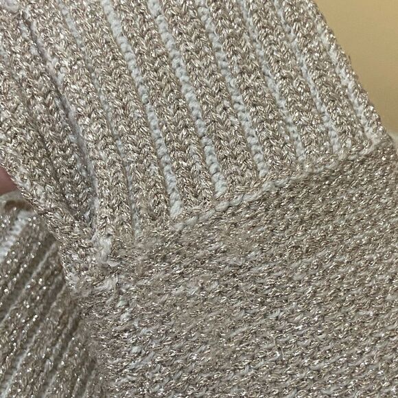 BCBGMaxAzria Cold Shoulder Champagne, Cream & Silver Metallic Arlene Sweater - Picture 6 of 6